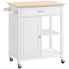Rolling Kitchen Island, White, with Open Shelf & Storage Drawer