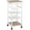 Rolling Kitchen Cart Kitchen Trolley, Mobile Prep Station with Drawer, Shelves, Basket, White