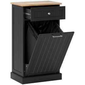 Free Standing Kitchen Trash Bin Cabinet, Black, Trash Can Holder with Drawer