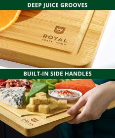 Wooden Cutting Boards for Kitchen Meal Prep & Serving - Bamboo Wood Serving Board Set with Deep Juice Groove Side Handles - Charcuterie & Chopping But