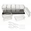 Chilled Condiment Server Caddy, 5 Compartment Ice Cooled Serving Container, Plastic Fruit Garnish Tray Platter with Separate Lid
