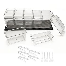 Chilled Condiment Server Caddy, 5 Compartment Ice Cooled Serving Container, Plastic Fruit Garnish Tray Platter with Separate Lid
