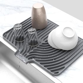 Silicone Drying Mat for Kitchen Counter , Dish Drying Rack Matt with Built in Drain