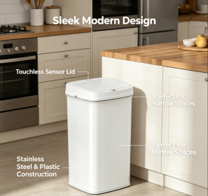 Tall Hands Free Automatic Sensor Trash Can, Stainless Steel & Plastic Touchless Garbage Bin