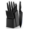 Knife Set for Kitchen with Block, 15 Pcs High Carbon Stainless Steel Kitchen Knife Set with Self Sharpening - Black