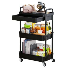 3 Tier Storage Cart, Rolling Cart with Drawers Storage Organizer, Rolling Storage Cart with Plastic Drawers, Suit for Room, Kitchen, Bathroom, Office