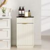 10-Gallon Woodgrain Tilt-Out Trash Can Cabinet Wooden Garbage Recycling Cabinet with Wave-Textured Hideaway Drawer&Pull-Out Bin-Multipurpose Kitchen/B