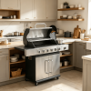 6 Burner Propane Gas Grill with Side Burner BBQ Grill Cast Iron Grates Wheels Side Tables Cabinet Outdoor Kitchen