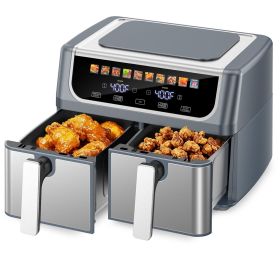 Dual Basket Air Fryer Oven, Digital Control, Clear-View Window, Versatile Air Fryer for Roasting, Baking, Reheating Healthy Meals