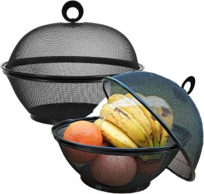 Fruit Basket With Lid - Decorative Fruit Bowl Metal Wire Basket Covered Fruit Bowl Strainer For Fruits Vegetables Fruit Display Stand Keeps Flies Out