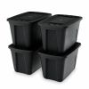 18-Gallon Stacking Plastic Storage Containers with Lids, Black Body/Black Lid (Pack of 4)