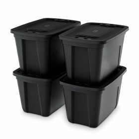 18-Gallon Stacking Plastic Storage Containers with Lids, Black Body/Black Lid (Pack of 4)