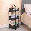 3 Tiers Tray Tables Paper Rope Woven Side Table, Bedroom Storage Furniture,Crafted From Paper Rope In Neutral Shades For Living Room Kitchen(Black)