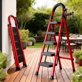 Heavy Duty 500 lbs Folding Step Ladder, Steel Step Stool with Wide Anti-Slip Pedals, Safety Lock and Handrails