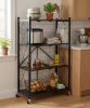 4 Tier Foldable Metal Storage Shelves with Wheels, Heavy Duty Folding Organizer Rack, Metal Storage Rack for Garage, Kitchen, Basement, Pantry