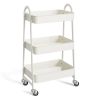 3 Tier Rolling Cart, Metal Utility Storage Cart with Lockable Wheels for Livingroom, Bathroom, Kitchen & Narrow Spaces, White