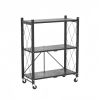 3 Tier Heavy Duty Metal Rack Foldable Shelf Organizer, Kitchen Storage Cart with Lockable Wheel