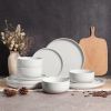 12-Piece Dinnerware Set, Ceramic Plates and Bowls Set for 4, Speckled Stoneware Dishes Set for Family, Microwave & Dishwasher Safe - Speckled White