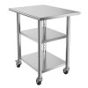 Stainless Steel Work Table, 24x30 Inch Food Prep Table with 2 Shelves and Wheels, Commercial Kitchen Workstation, Metal Heavy Duty Utility Worktable