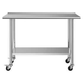 Stainless Steel Work Table, 24x48 inch Food Prep Table with Wheels, Commercial Kitchen Workstation with Adjustable Undershelf