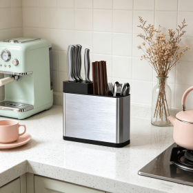 Kitchen Cutlery Holder Knife Block Storage Rack Organizer Utensils Chopstick Box Stainless Steel