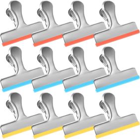 12 Pack Stainless Steel Chip Bag Clips Covered with Silicone - NO More Sharp Edges - Color Coded for Food Bags - Air Tight Seal