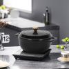 Cast iron 7.5QT cooking pot - Pure black - includes two silicone gloves - Enamel pot