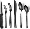 24-Piece Black Silverware Set with Steak Knives, Black Flatware Set for 4, Food-Grade Stainless Steel Tableware Cutlery Set