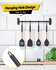 Pack of 4 Silicone Cooking Utensils Set, Non Stick Large Solid Spatulas, Heat Resistant Rose Gold Black Slotted Spoons