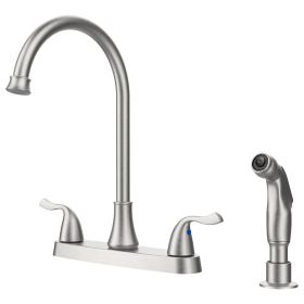 Two-Handle Kitchen Faucet with Pull-Out Side Sprayer, 360 Swivel 304 Stainless steel, 4-hole 8 inch installation, Brushed Nickel
[Unable ship weekends