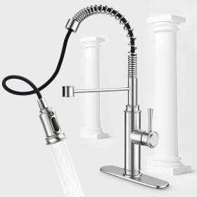 Kitchen Faucet - Spring Kitchen Sink Faucet with 3 Modes Pull Down Sprayer, Single Handle&Deck Plate for 1or3 Holes
