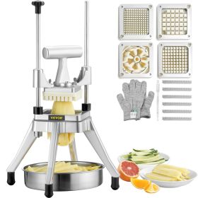 Commercial Vegetable Fruit Chopper, Stainless Steel French Fry Cutter with 4 Blades 1/4" 3/8" 1/2", 6-wedge Slicer, Chopper Dicer with Tray
