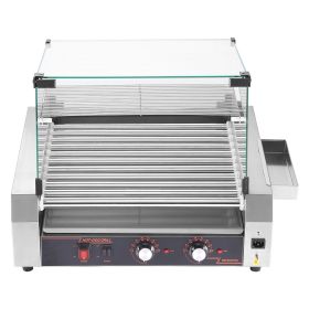 Hot Dog Roller, 30 Hot Dog 11 Rollers, Stainless Steel Sausage Grill Cooker, 1600W Commercial Hot Dog Machine with Dual Temp Control, Cover