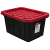 Small Storage Bin, 12 Gallon Plastic Storage Container with Snap-On Lid, Black and Red 4Pack
