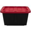 Small Storage Bin, 12 Gallon Plastic Storage Container with Snap-On Lid, Black and Red 4Pack