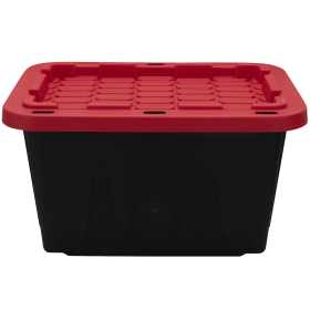 Small Storage Bin, 12 Gallon Plastic Storage Container with Snap-On Lid, Black and Red 4Pack