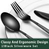 24-Piece Black Silverware Set with Steak Knives, Black Flatware Set for 4, Food-Grade Stainless Steel Tableware Cutlery Set