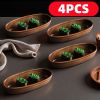 Four Japanese-Style Sushi Platters | Stylish Boat-Shaped Table Decor, Durable And Easy-To-Clean Wooden Condiment Dish, Handcrafted