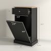 Free Standing Kitchen Trash Bin Cabinet, Black, Trash Can Holder with Drawer