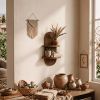 2 Tier Rustic Wooden Wall Mounted Plant Shelf, Floating Flower Pot Display Rack, Farmhouse Storage Organizer for Kitchen, Living Room, Bedroom