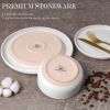 12-Piece Dinnerware Set, Ceramic Plates and Bowls Set for 4, Speckled Stoneware Dishes Set for Family, Microwave & Dishwasher Safe - Speckled White