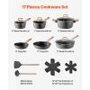 17 Piece Pots and Pans Set Nonstick, Granite Cookware Set, Induction Cookwares, Kitchen RV Cooking Sets with Frying, Sauce, Saute, Tempered Glass Lids