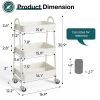 3 Tier Rolling Cart, Metal Utility Storage Cart with Lockable Wheels for Livingroom, Bathroom, Kitchen & Narrow Spaces, White