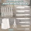 Knife Set for Kitchen with Block, 15 Pcs High Carbon Stainless Steel Kitchen Knife Set with Self Sharpening - White