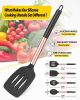 Pack of 4 Silicone Cooking Utensils Set, Non Stick Large Solid Spatulas, Heat Resistant Rose Gold Black Slotted Spoons