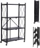 4 Tier Foldable Metal Storage Shelves with Wheels, Heavy Duty Folding Organizer Rack, Metal Storage Rack for Garage, Kitchen, Basement, Pantry