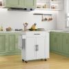 Rollable Kitchen Island with Power Outlets, Drawer, Doors & Versatile Storage on Wheels, White