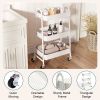 3 Tier Rolling Cart, Metal Utility Storage Cart with Lockable Wheels for Livingroom, Bathroom, Kitchen & Narrow Spaces, White