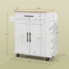 Rollable Kitchen Island with Power Outlets, Drawer, Doors & Versatile Storage on Wheels, White