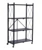 4 Tier Foldable Metal Storage Shelves with Wheels, Heavy Duty Folding Organizer Rack, Metal Storage Rack for Garage, Kitchen, Basement, Pantry